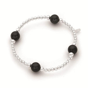 Sterling Silver Elastic Ball Bracelet with Onyx